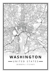 Wall Mural - Street map art of Washington city in USA - United States of America - America