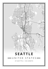 Wall Mural - Street map art of Seattle city in USA - United States of America - America