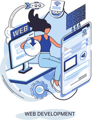 Wall Mural - web development metaphor, coding and programming responsive layout internet site or app of devices. 