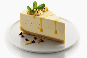 Wall Mural - Piece of Cheesecake on White Background 