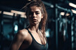 portrait of a sports girl athlete in training in gym. Generative AI