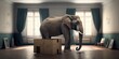 Generative AI illustration of big elephant in cardboard box