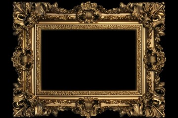 Rectangle golden frame isolated on transparent background, luxury gold border design for invitation, postcard,card, PNG,cut out object. Generative AI