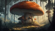 A giant mushroom house. digital art illustration. generative AI.