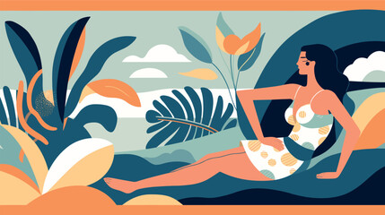 Abstract art summer beach  background vector. Modern shape line art wallpaper.