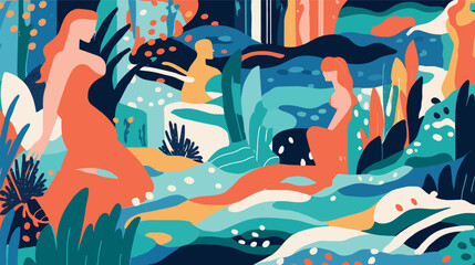 Abstract art summer beach  background vector. Modern shape line art wallpaper.