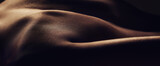 Naked, back and silhouette, closeup of woman and skin with dark aesthetic, sexy and sensual with art. Creative, beauty and nude female zoom with bare body in darkness, abstract and model in studio