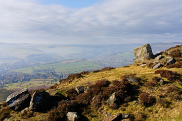 Poster - Cold and misty winter morning high on Curbar Edge, Derbyshire.