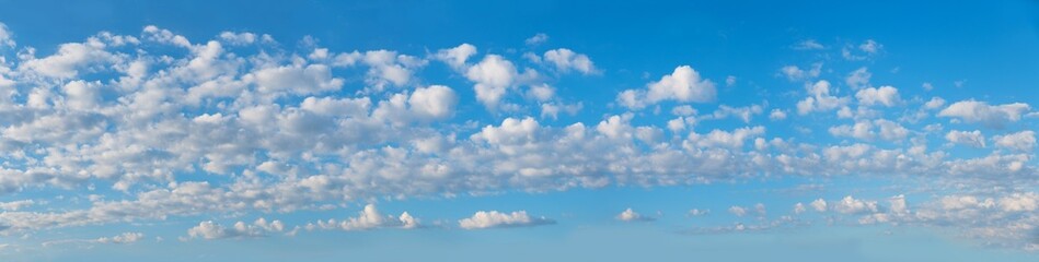 Wall Mural - blue panoramic sky with a band of fleecy clouds