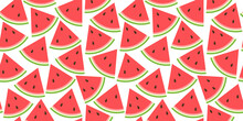 Seamless Pattern With Watermelon Slices On White Background, Vector Illustration For Fabric, Wallpaper, Wrapping Paper.