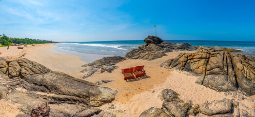 Canvas Print - Sunbeds at Bentota beach, Sri Lanka