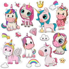 Wall Mural - cute cartoon unicorns isolated on a white background