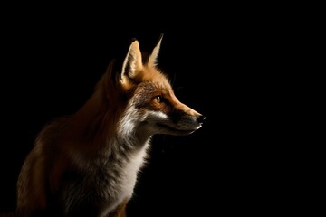 Beautiful fox isolated on black - Generative AI