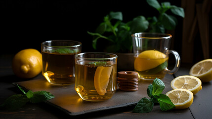 Poster - Mint tea with honey and lemon Generative AI