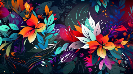 Sticker - Modern colorful tropical floral pattern graffiti  Generative AI