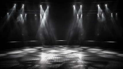 Canvas Print - Background spotlights shine on stage floor in dark Generative AI