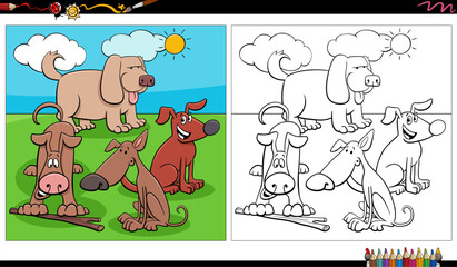 Wall Mural - comic dogs characters group in the meadow coloring page