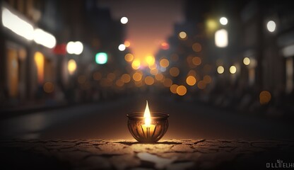 Diwali diya or oil lamp on indian streets, festival of lights, Generative ai..