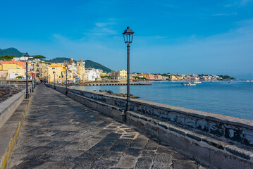 Poster - Seaside view of Porto d'Ischia town viewed from a bridge to the Aragonese castle at Ischia island, Italy