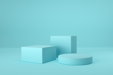 Poster - Abstract background with geometric shapes and podiums for product presentation.