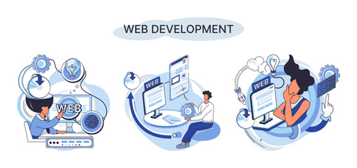 Wall Mural - web development metaphor, coding and programming responsive layout internet site or app of devices. 