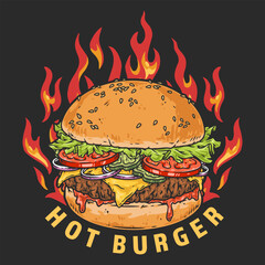 Poster - Hot burger colorful detailed poster