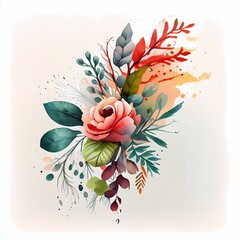 Wall Mural - colorful floral watercolor illustration isolated white background. Generative AI