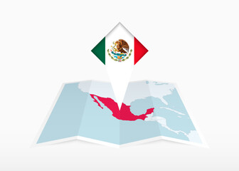 Wall Mural - Mexico is depicted on a folded paper map and pinned location marker with flag of Mexico.