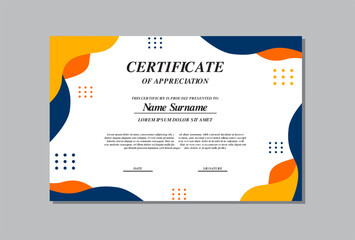 certificate template design in orange and blue colors
