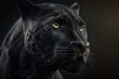 © ADDICTIVE STOCK - Generative AI image of powerful black panther with green eyes looking away on dark background
