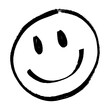 © Pattern_Repeat - Happy face vector, emoji, expression. Irregular shapes made with marker pen, brush. Black smiley on isolated white background. Illustration of different facial expressions: joy, happiness. Free-hand.