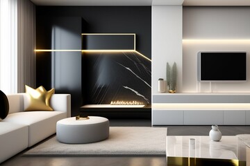 Wall Mural - modern living room with fireplace created with Generative AI technology