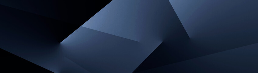 Black blue abstract modern background for design. Dark. Geometric shape. 3d effect. Diagonal lines, stripes. Triangles. Gradient. Light, glow. Metallic sheen. Minimal. Web banner. Wide. Panoramic. 