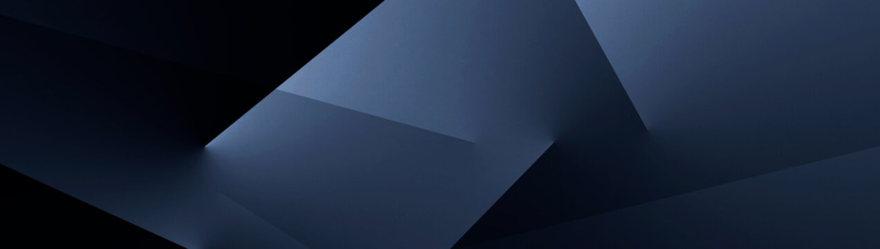 Wall Mural -  - Black blue abstract modern background for design. Dark. Geometric shape. 3d effect. Diagonal lines, stripes. Triangles. Gradient. Light, glow. Metallic sheen. Minimal. Web banner. Wide. Panoramic. 