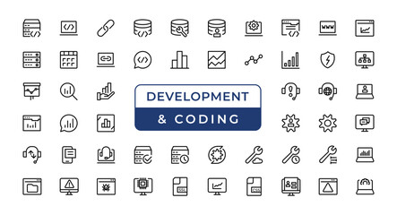 Set of web Development & Coding icons. Line art style icons bundle. vector illustration