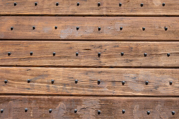 Poster - Wood background, texture. Wooden board planks with nails decoration