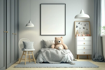 Wall Mural - Modern minimalist nursery room in scandinavian style. Baby room interior in light colours, AI generated image