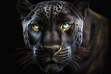 black panther face on black background. Generative AI