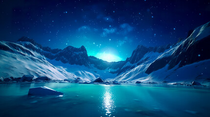 Wall Mural - aurora borealis green northern lights above mountains. night sky with polar lights. night winter lan