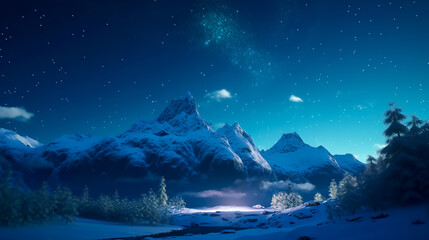 Wall Mural - aurora borealis green northern lights above mountains. night sky with polar lights. night winter lan