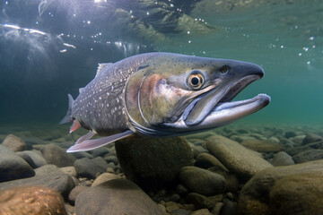 Wall Mural - king salmon underwater close-up generated by ai