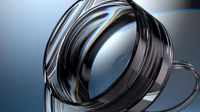 Wall Mural -  - transparent blue thick lens refraction with overlapping abstract delicate and atmospheric Elegant Modern 3d rendering background material