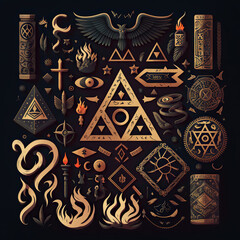 Wall Mural - Magic symbols runes and spells. Witchcraft of a witch. Esoteric ornament, occult signs wizard. Mystic mythology sign