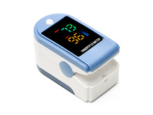 Pulse oximeter device to measure pulse rate and oxygen levels isolated on white background
