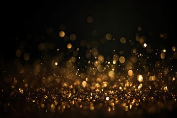 Poster - Glimmer of Gold: Vibrant Bokeh Sparkle Lights on Dark Abstract Overlay Texture: Generative AI