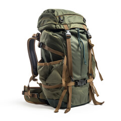 Illustration of a medium size hiking bag isolated on a white background. This type of bag is usually used by hikers and mountain climbers. Using materials that are durable and some are waterproof.