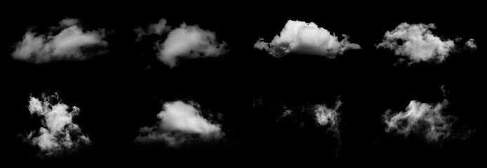 White Cloud Isolated on Black Background. Good for Atmosphere Creation and Composition. Collection Set