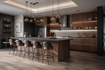 Wall Mural - Upscale kitchen with breakfast bar Generative_AI