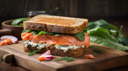 Poster - Smoked Salmon Cream Cheese Sandwich Generative AI