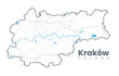 Urban Cracow map. Detailed map of Kraków (Cracovia), Poland. City poster with streets and Wisła (Vistula) River. Light stroke version.